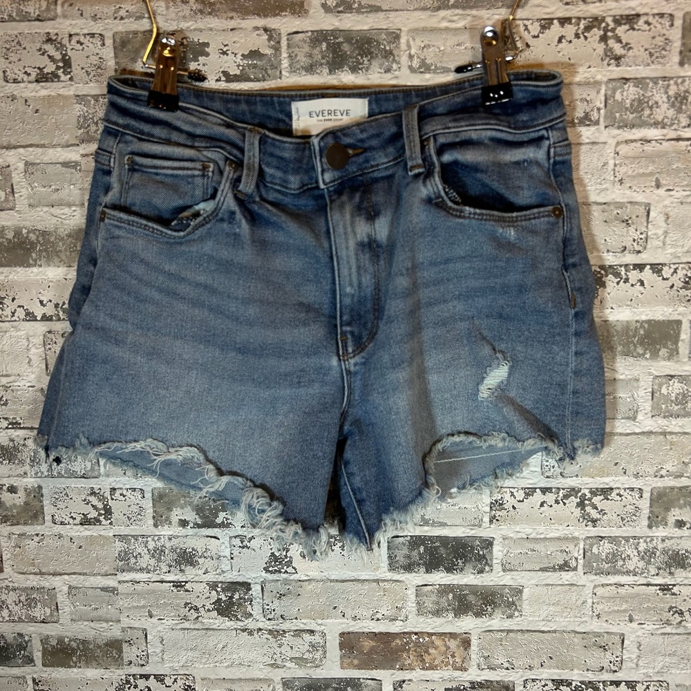 Evereve The Ever Short High Rise Distressed Denim Cutoff Shorts Medium Wash 27‎